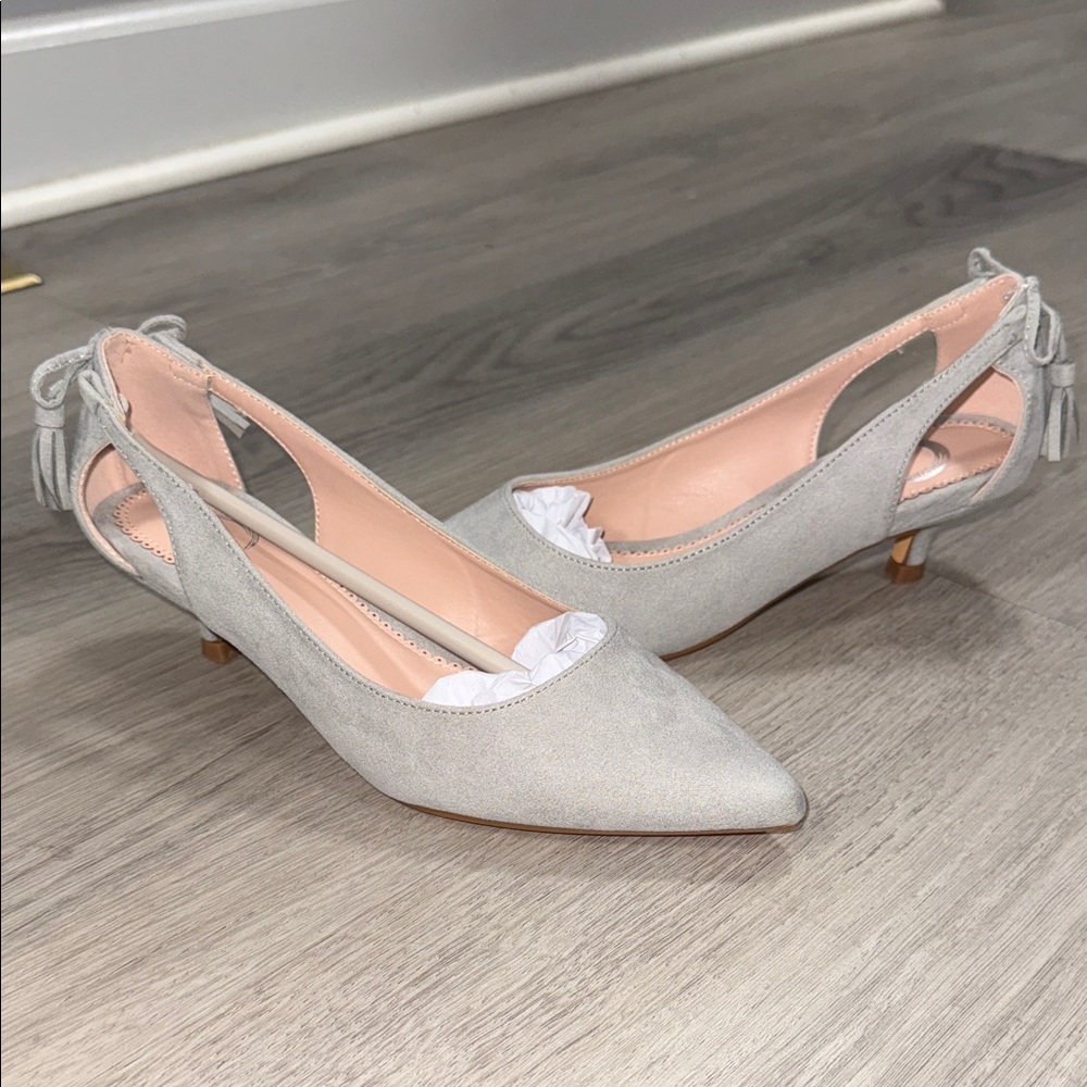 Journee Collection JC Bindi Gray Heels with Bow Detail